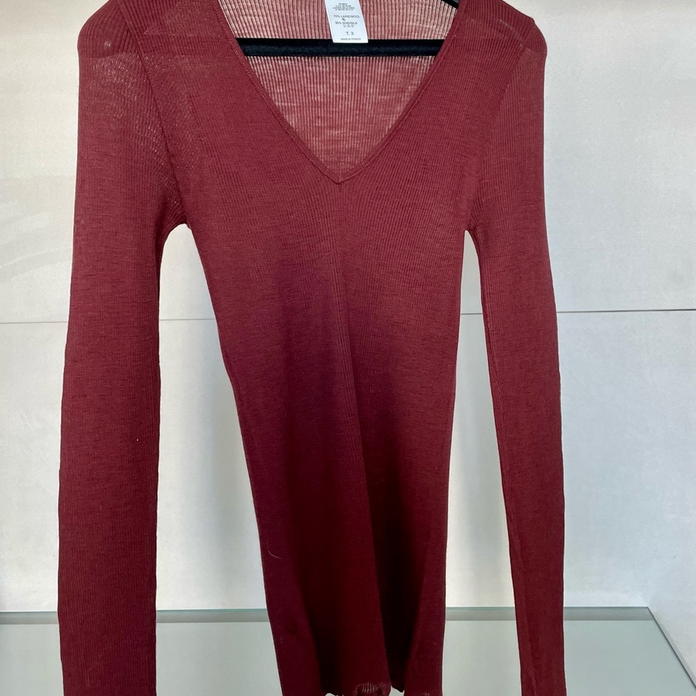 Elegant Burgundy V-Neck Blouse
